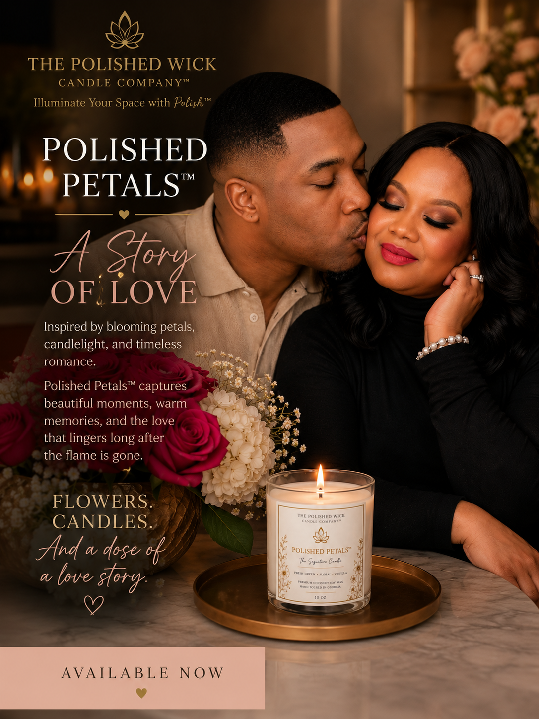 Discover Polished Petals™ by The Polished Wick Candle Company—a handcrafted luxury floral candle inspired by fresh flowers, candlelight, and timeless love.