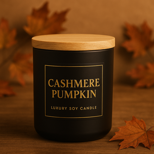 Black candle label of Cashmere Pumpkin