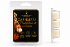 Cashmere Pumpkin Wax Melts by The Polished Wick Candle Company in clear clamshell packaging with black and gold fall label, surrounded by pumpkins and autumn leaves.