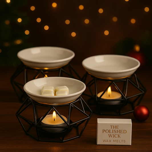 Black Geometric Tealight &amp; Wax Melt Holder