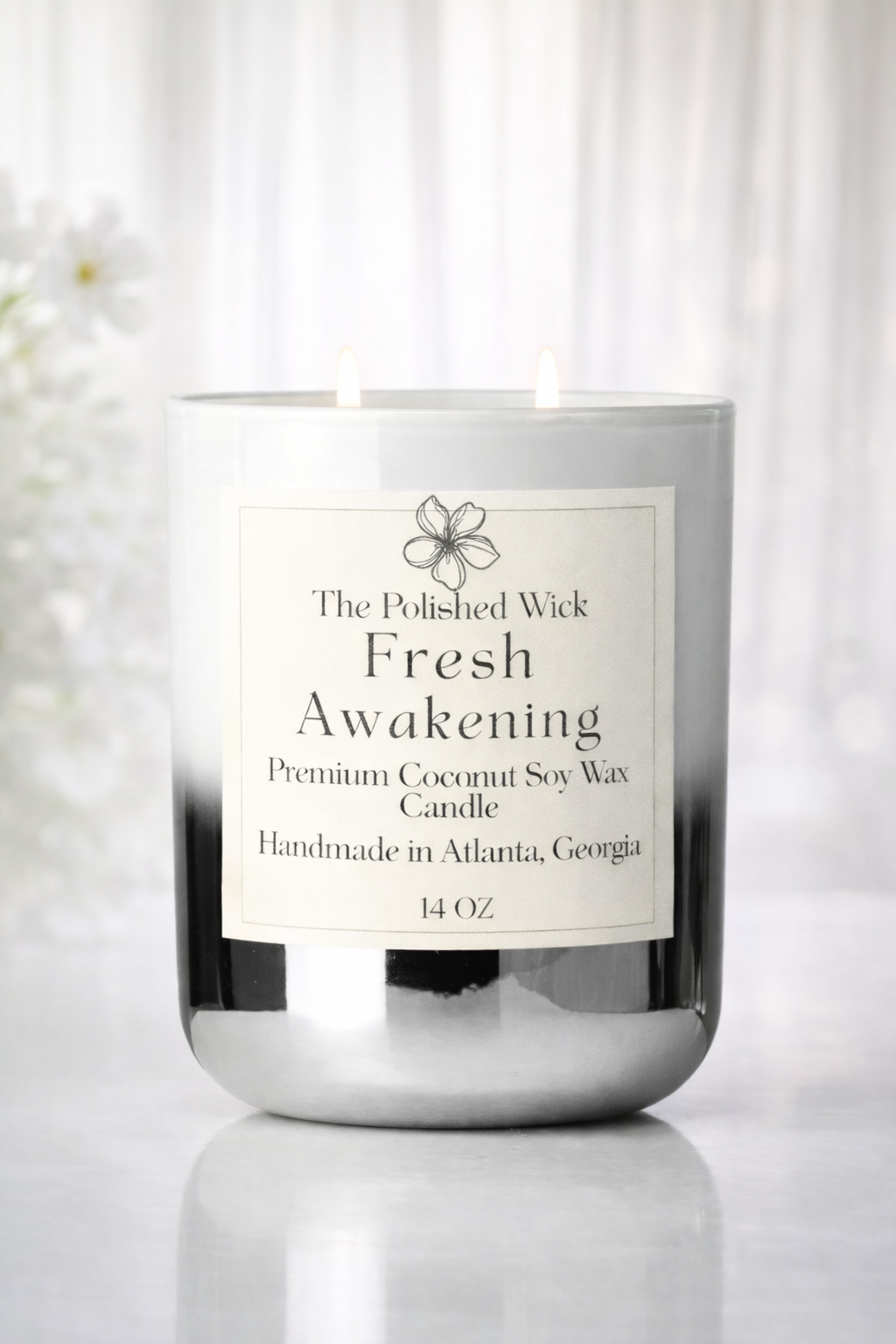 Candle with a label on a white background