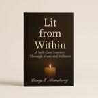 Book titled 'Lit from Within' with a candle illustration on a beige background