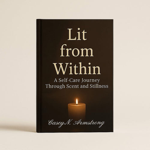 Book titled 'Lit from Within' with a candle illustration on a beige background