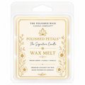 The Polished Wick Candle Company Polished Petals Wax Melt in a clear plastic clamshell package with a cream label and gold floral detailing.