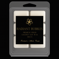 Pack of 'Radiant Bubbles' wax melts with a black label on a gray background