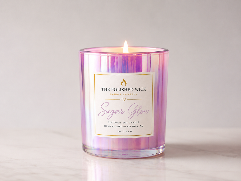 Candle with a label on a light background