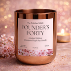 Founder’s Forty luxury coconut wax candle in glass jar, clean burn premium scented candle