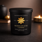 Mahogany Luxe luxury mahogany scented candle in glass jar, clean burn coconut wax candle